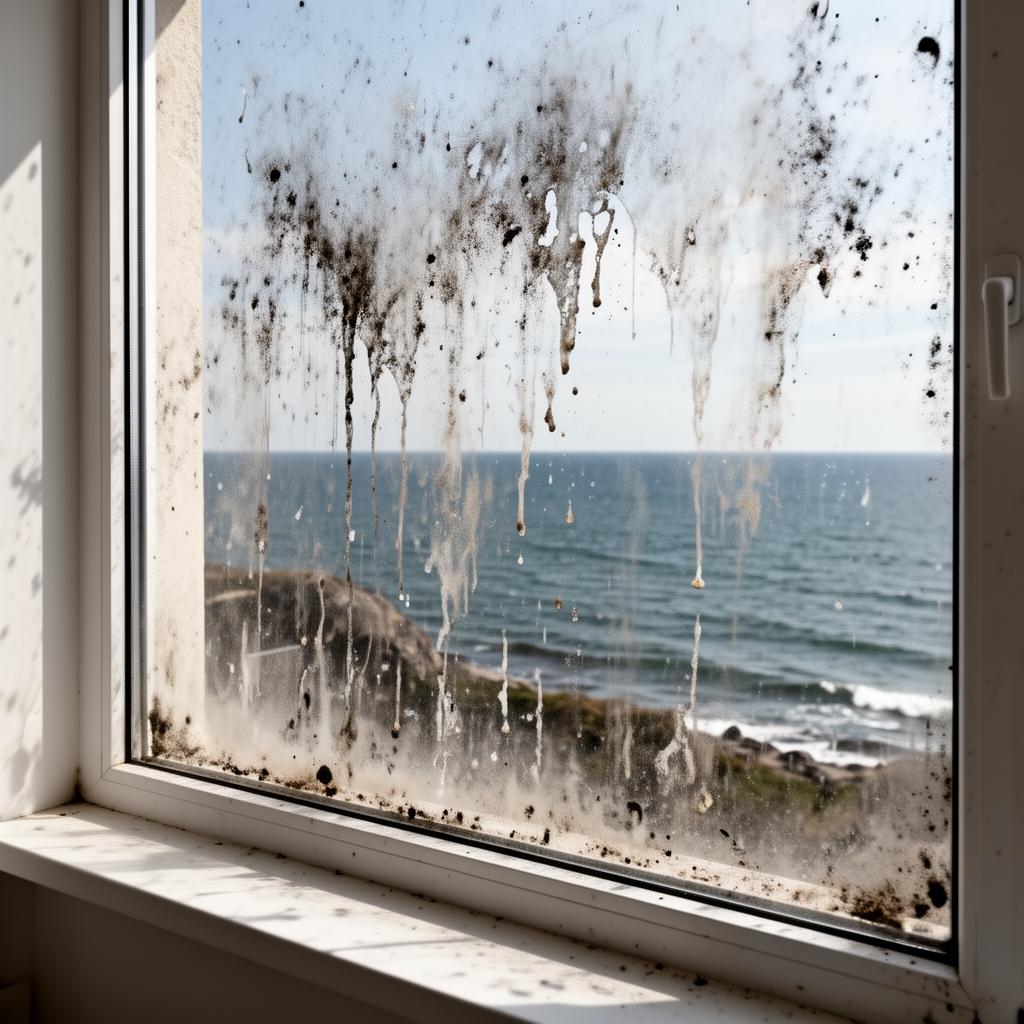 Verschmutztes Fenster vor der Reinigung